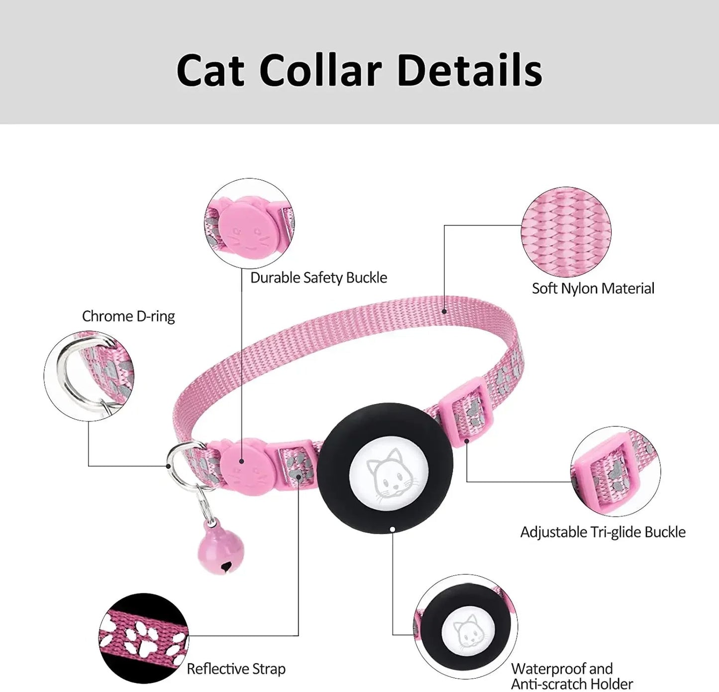 Dog Gps Trackers Collar Mini Pet Tracker Reflective Breakaway Airtag Cat Collar with Bell Airtag Dog Collar Holder Waterproof