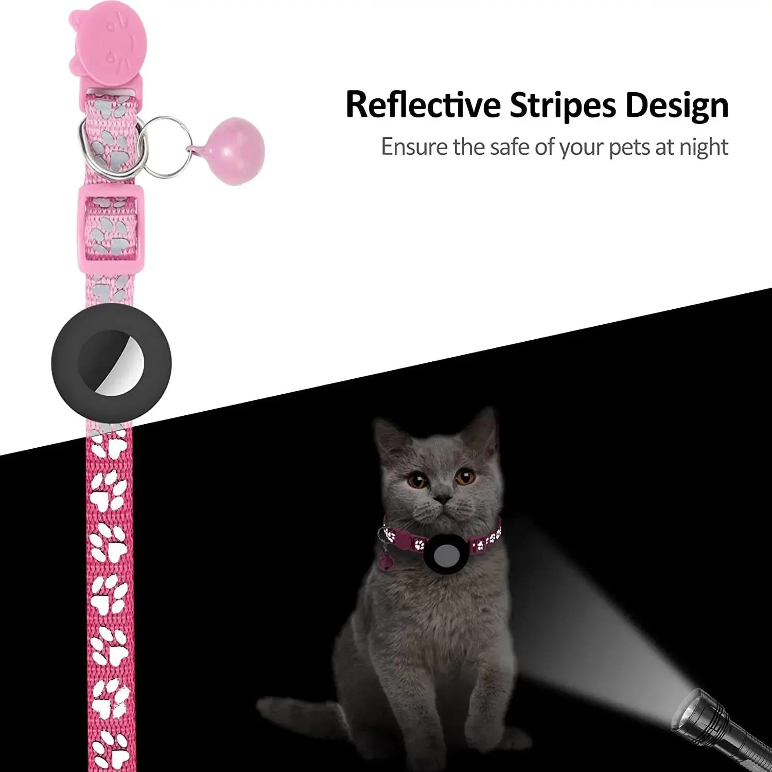 Dog Gps Trackers Collar Mini Pet Tracker Reflective Breakaway Airtag Cat Collar with Bell Airtag Dog Collar Holder Waterproof