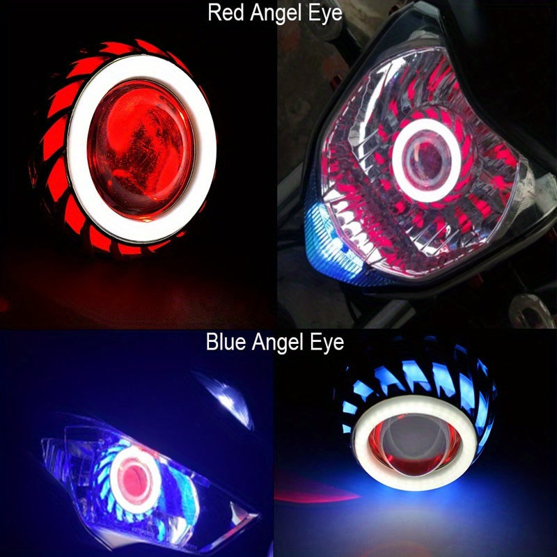 1pc Multi Color Halo LED Motorcycle Headlight Spot Lamp White Light Projector Lens Dual Angel Devil Eye HeadLamp Cyclone-Type